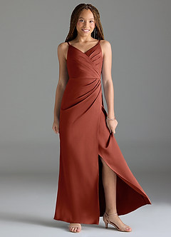 Azazie Maci Junior Robe Sirène en Satin extensible Plissée Terracotta image3