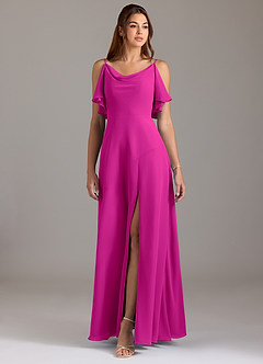 Azazie Darcia Bridesmaid Dresses Fuchsia A-Line Side Slit Chiffon Dress image3