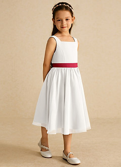 Azazie Elina Flower Girl Dresses Ivory Scarlet A-Line Sleeveless Chiffon Dress image5