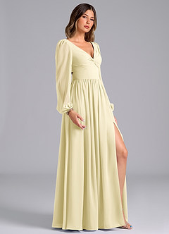 Azazie Teri Bridesmaid Dresses Lemon Sorbet A-Line Long Sleeve Chiffon Dress image3