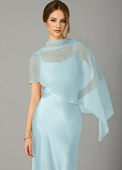 Azazie Jaleesa Bridesmaid Dresses Cloud Blue A-Line High Neck Stretch Satin Dress image2