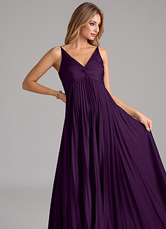 Azazie Raychelle Bridesmaid Dresses Grape A-Line Pleated Stretch Satin Dress image7