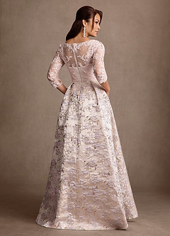 Azazie Toni vestidos de madre de la novia Vestido Rosa Rubor de Jacquard Floral de Corte en A con Encaje image2