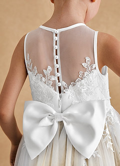 Azazie Bitsy Flower Girl Dresses Ivory Champagne A-Line Lace Tulle Dress image5