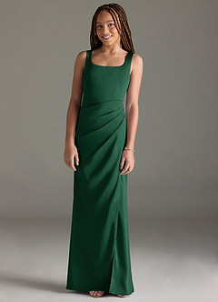 Azazie Mero Junior Dark Green Mermaid Pleated Stretch Satin Dress image1
