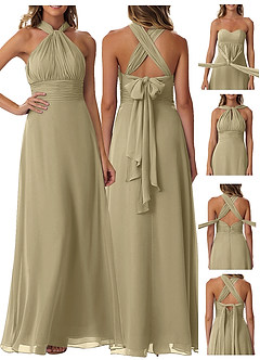 Azazie Fifi Vestidos de damas de honor Vestido de Musgo Verde de Gasa de Corte en A Convertible con Sin tirantes image9