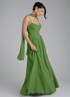 Azazie Alisha Robes de demoiselle d'honneur Robe Trapèze en Mousseline de soie Corset Basilic image6