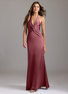 Azazie Valerie Vestidos de damas de honor Vestido de Rosa Del Desierto de Satén Elástico de Corte Sirena con Plisado image3