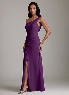 Azazie Madelyn Bridesmaid Dresses Grape Mermaid One Shoulder Chiffon Convertible Dress image6