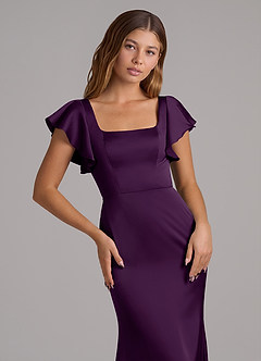 Azazie Elkie Bridesmaid Dresses Grape Mermaid Square Neckline Stretch Satin Dress image6