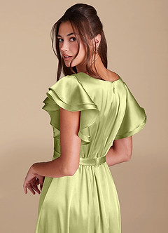 Azazie Daphne Bescheidene Brautjungfernkleider A-Linie Gestreift Metallic Satin Bodenlänge Kleid image6