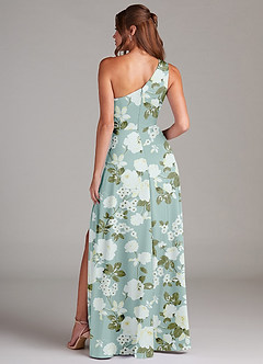 Azazie Brooke Bridesmaid Dresses Misty Floral Garden A-Line One Shoulder Stretch Satin Dress image7