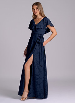 Azazie Lainey 신부 들러리 드레스 A라인 포켓이 있는 플로럴 번아웃 바닥 길이 드레스 image6