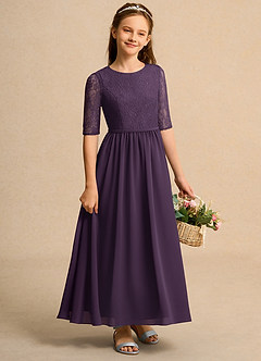 Azazie Pippin Junior Formal vestidos de niña de las flores Vestido de Ciruela de Encaje de Corte En A image4