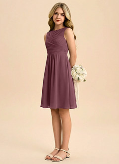 Azazie Skyla Junior Jurk van Chiffon met A-Lijn Geplooid Sangria image4