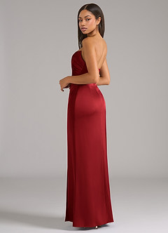 Azazie Marla Vestidos de damas de honor Vestido Escarlata de Satén Elástico de Corte Recto Convertible con Palabra de honor image5