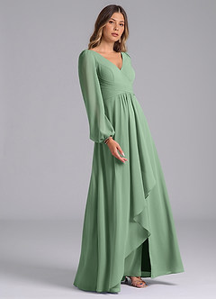 Azazie Liah Bridesmaid Dresses Matcha A-Line Long Sleeve Chiffon Dress image5