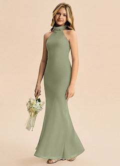Azazie Velli Junior Meerjungfrau-Linie Hoher Kragen Chiffon Kleid Pistazie image4