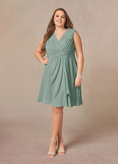Azazie Theron Mother of the Bride Dresses Silver Sage A-Line V-Neck Pleated Chiffon Dress image6
