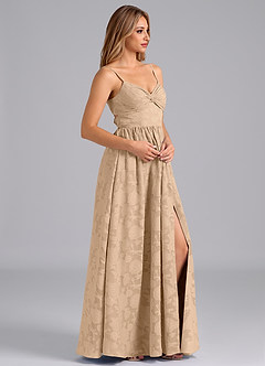 Azazie Zeya Bridesmaid Dresses Champagne A-Line Bow Floral Burnout Dress image5