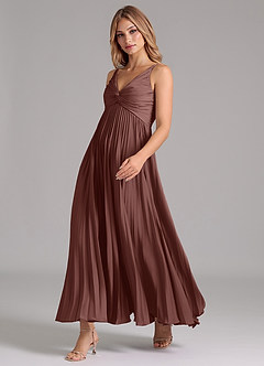 Azazie Raychelle Bridesmaid Dresses Espresso A-Line Pleated Stretch Satin Dress image6