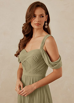 Christian Siriano Bridal for Azazie 1013 Bridesmaid Dresses Moss Green A-Line Off the Shoulder Chiffon Dress image2