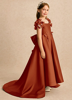 Azazie Charity vestidos de niña de las flores Vestido Pimenton de Satin Mate de Línea A con con mangas image1