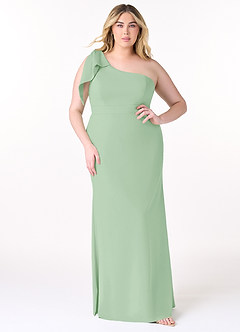 Azazie Rinna Bridesmaid Dresses Dusty Sage Mermaid One Shoulder Stretch Crepe Dress image5