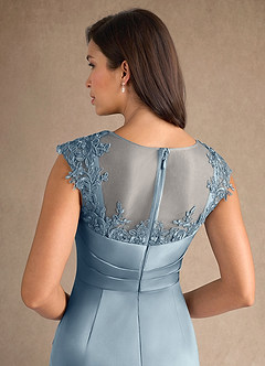 Azazie Santa Barbara Mother of the Bride Dresses Dusty Blue Sheath Pleated Stretch Satin Dress image8