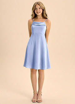 Azazie Anselie Junior A-Line Plisseret Stræk satin Mini Junior brudepige Kjole image5