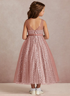 Azazie Siwa Flower Girl Dresses Rosette A-Line Beaded Tulle Dress image3