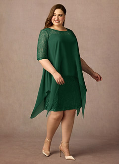 Azazie Flo Mère de la mariée Robes Robe Trapèze en Mousseline de soie Dentelle Vert Foncé image8