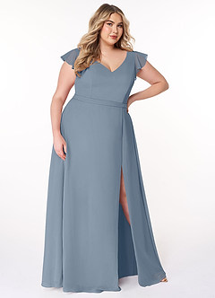 Azazie Claudine Final Sale Twilight A-Line Flutter Sleeve Chiffon Dress image10