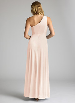Azazie Brooke Bridesmaid Dresses Blushing Pink A-Line One Shoulder Mesh Dress image5