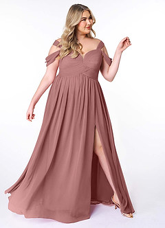 Azazie Lianne Bridesmaid Dresses Desert Rose A-Line Off the Shoulder Chiffon Dress image11