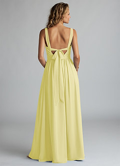Azazie Aziza Robes de demoiselle d'honneur Robe Trapèze en Mousseline de soie Col V plissé Sorbet Citron image4