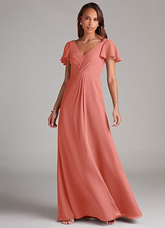 Azazie Soren Bridesmaid Dresses Salmon Pink A-Line Ruched Chiffon Dress image6