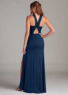 Azazie Rue Bridesmaid Dresses Dark Navy A-Line Pleated Stretch Satin Dress image7