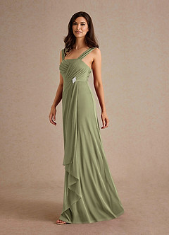 Azazie Clinton Mother of the Bride Dresses Pistachio A-Line Pleated Mesh Dress image6