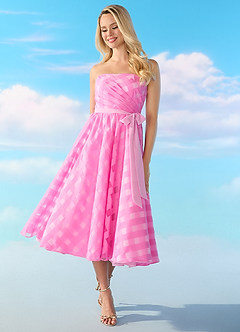 Barbie™ ❤ AZAZIE 4009 Strapless Gingham A-Line Midi Dress image4