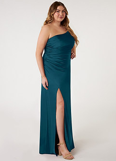 Azazie Eren Robes de demoiselle d'honneur Robe Sirène en Satin extensible Ue épaule Bleu Encre image8