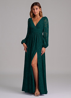 Azazie Norah Jurken voor bruidsmeisjes Jurk van Bloemen Burn-out met A-Lijn Lange mouw Pijnboom image5