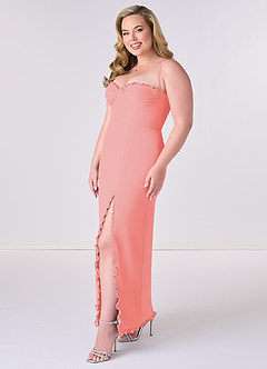Barbie ♥ Azazie Bridesmaid Dresses Coral Sheath Corset Chiffon Dress image9