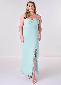 Barbie ♥ Azazie Bridesmaid Dresses Sea Glass Sheath Corset Chiffon Dress image6