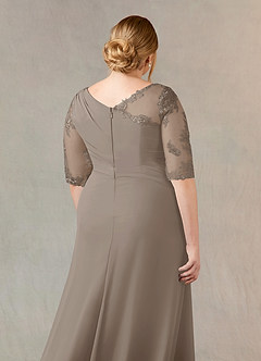 Azazie Dionysus Mother of the Bride Dresses Taupe A-Line Boatneck Lace Chiffon Dress image11