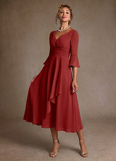 Azazie Aerynne Mother of the Bride Dresses Rust A-Line Pleated Chiffon Dress image3
