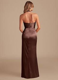 Azazie Jemma Bridesmaid Dresses Espresso Sheath Pleated Metallic Satin Dress image7