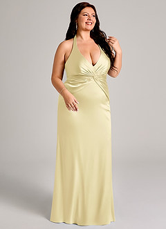 Azazie Valerie Bridesmaid Dresses Lemon Sorbet Mermaid Pleated Stretch Satin Dress image10