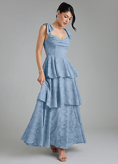 Azazie Jude Bridesmaid Dresses Powder Blue A-Line Sweetheart Neckline Floral Burnout Dress image7