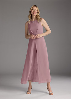Azazie Anitta Mother of the Bride Dresses Dusty Rose Jumpsuit/Pantsuit Pleated Stretch Crepe Dress image3
